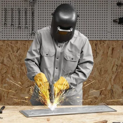 VEVOR FR-Arbeitsjacke für Herren, Flammhemmende Schweißerjacke, maschinenwaschbares hitzebeständiges Schweißerhemd aus Baumwolle, erfüllt ATPV 9,2 cal/cm² Lichtbogenbewertung – Größe XXL, Grau – Bild 7