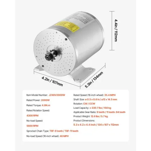 VEVOR 2000 W elektrischer bürstenloser Gleichstrommotor-Bausatz – 48 V 4300 U/min Motor mit verbessertem Drehzahlregler und Gasgriff-Bausatz für Go Karts E-Bike Motorrad Roller DIY – Bild 6
