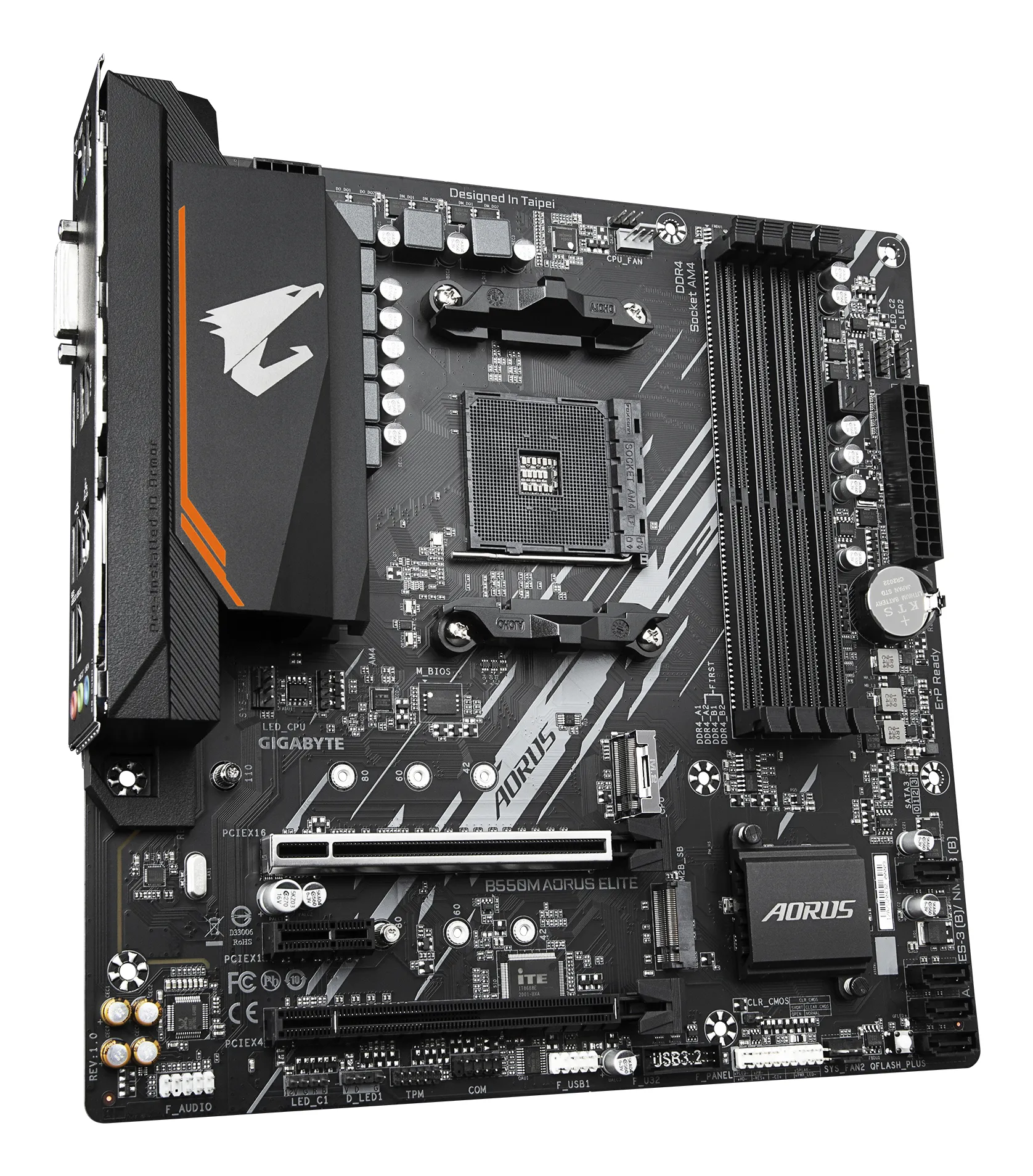 GIGABYTE B550M AORUS ELITE Mainboard – AMD Ryzen 5000 CPUs, 5+3 Phasen VRM, bis zu 4733 MHz DDR4, 1xPCIe 4.0 + 1xPCIe 3.0 M.2, 1GbE LAN, USB 3.2 Gen 1 – Bild 3