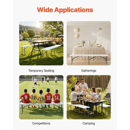 VEVOR Klappbank aus Kunststoff, 1,83 m tragbare Klappbank, glatte wasserdichte HDPE-Außenbank, Picknick-Camping-Esssitz mit Tragegriff, für unterhaltsame Aktivitäten wie Fußball im Garten, weiß (2er-Pack) – Bild 5