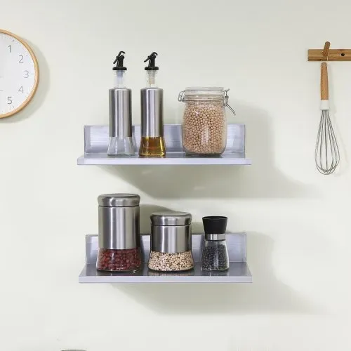 VEVOR Gewürzregal Wandregal 2-teilig, Hängendes Küchenregal 406 x 218 x 85 mm, Schweberegal Edelstahl 20 kg Belastbar, Regalbrett Wandboard Gewürzregal Geeignet für Küchen, Restaurants, Hotels usw. – Bild 7