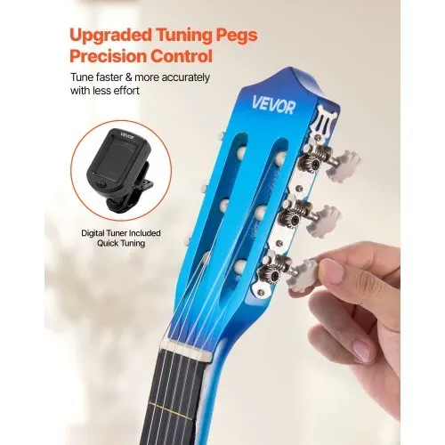 VEVOR Konzertgitarre, 960 mm, Holz-Klassikgitarren-Starter-Set für Anfänger, mit Nylonsaiten, Gigbag, Gurt, Stimmgerät, zusätzlichen Saiten, Plektren, Kapodaster, Linde, für Einsteiger, Blau VEVOR Konzertgitarre, 960 mm, Holz-Klassikgitarren-Starter-Set für Anfänger, mit Nylonsaiten, Gigbag, Gurt, Stimmgerät, zusätzlichen Saiten, Plektren, Kapodaster, Linde, für Einsteiger, Blau