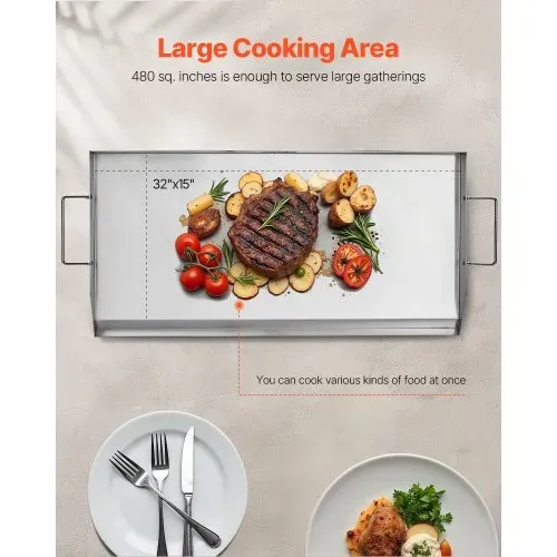 VEVOR Grillplatte Grillpfanne Edelstahl universelle rechteckige Platte (809 x 370 mm) mit flacher Oberseite, Gasgrill-Grillplatte für BBQ-Grill Teppanyaki, tragbares Familienkochgeschirr mit Griff – Bild 3