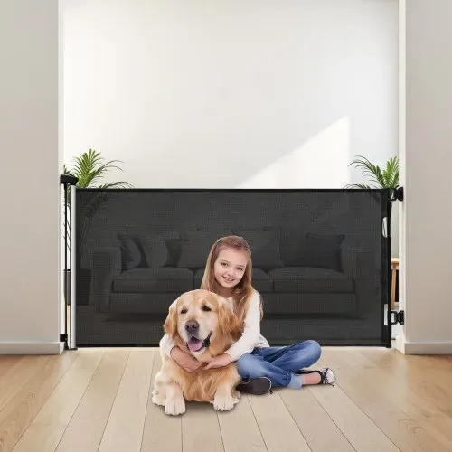 VEVOR Einziehbares Babygitter Hundegitter ausziehbar auf 143 cm (B) / 795 mm (H), Treppenschutzgitter mit Sicherheitsschloss, Schutzgitter aus Netzgewebe für Treppen Flure drinnen/draußen, Schwarz – Bild 7