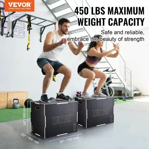 VEVOR 3-in-1-Plyometrische Sprungbox 30/24/20-Zoll-Plyobox, Sprungkasten Sprungkiste 204 kg Tragfähigkeit, Fitnessübungs-Step-Up-Box für Heimtraining, Sprungkrafttraining Schwarz Einstellbare Höhe VEVOR 3-in-1-Plyometrische Sprungbox 30/24/20-Zoll-Plyobox, Sprungkasten Sprungkiste 204 kg Tragfähigkeit, Fitnessübungs-Step-Up-Box für Heimtraining, Sprungkrafttraining Schwarz Einstellbare Höhe