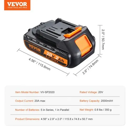 VEVOR 20 V 2000-mAh-Lithium-Akku Ersatz für Elektrowerkzeuge max. 20 A Ausgangsstrom Akku mit Überladungs-, Tiefentladungs-, Überhitzungs- und Kurzschlussschutz Lithium Batterie 15,8 x 74,8 x 50,7 mm – Bild 6