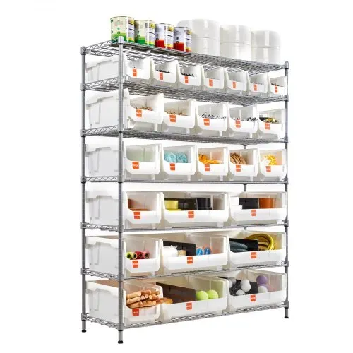 VEVOR Standregal, Lagerregal mit 7 Ebenen & 26 Stapelboxen, Bücherregal, Küchenregal mit Rollen, Fahrregal für Garage, Lager, Büro, Restaurant, Klassenzimmer, Küche, 355x1110x1480 mm – Bild 10