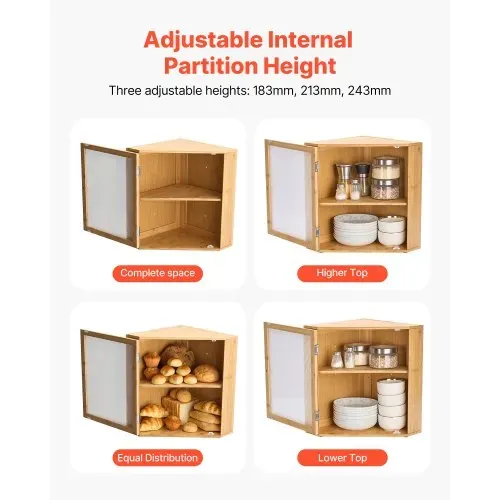 VEVOR Eck-Brotkasten doppellagiger Brotbehälter Brotbox Organizer aus Holz für selbstgebackenes Brot, Aufbewahrungsbehälter mit gewellter Acryl-Türplatte, Brotaufbewahrung Lagerung Natur – Bild 2