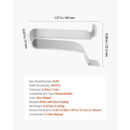VEVOR Regalklammern, 40er-Pack, Pilaster Regalhalter aus Stahl zur Unterstützung von Metall-, Holz- & Glasregalen, kompatibel mit Schränken, Bücherregalen, Schuhregalen, Silber – Bild 6