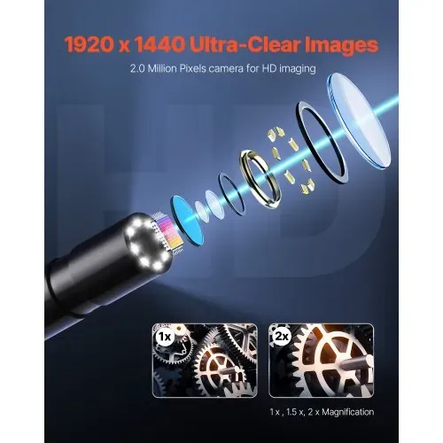 VEVOR Endoskopkamera mit Licht, 1920P HD-Endoskop für Android & iOS, Inspektionskamera mit 8 LED-Leuchten & 5 m langem Kabel, 2-fachem Zoom, wasserdichte IP67-Kanalkamera für Auto & Sanitär – Bild 2