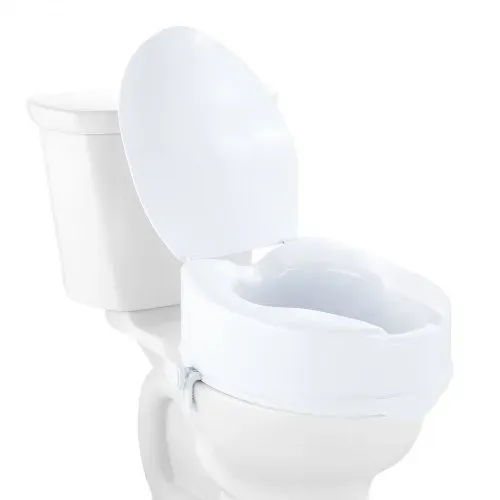 VEVOR Toilettensitzerhöhung Toilettenerhöhung 136 kg belastbar mit Toilettensitz & Doppelknopf, für Senioren Behinderte Patienten Schwangere Mediziner Weiß Universal Toilettensitzerhöhung – Bild 9