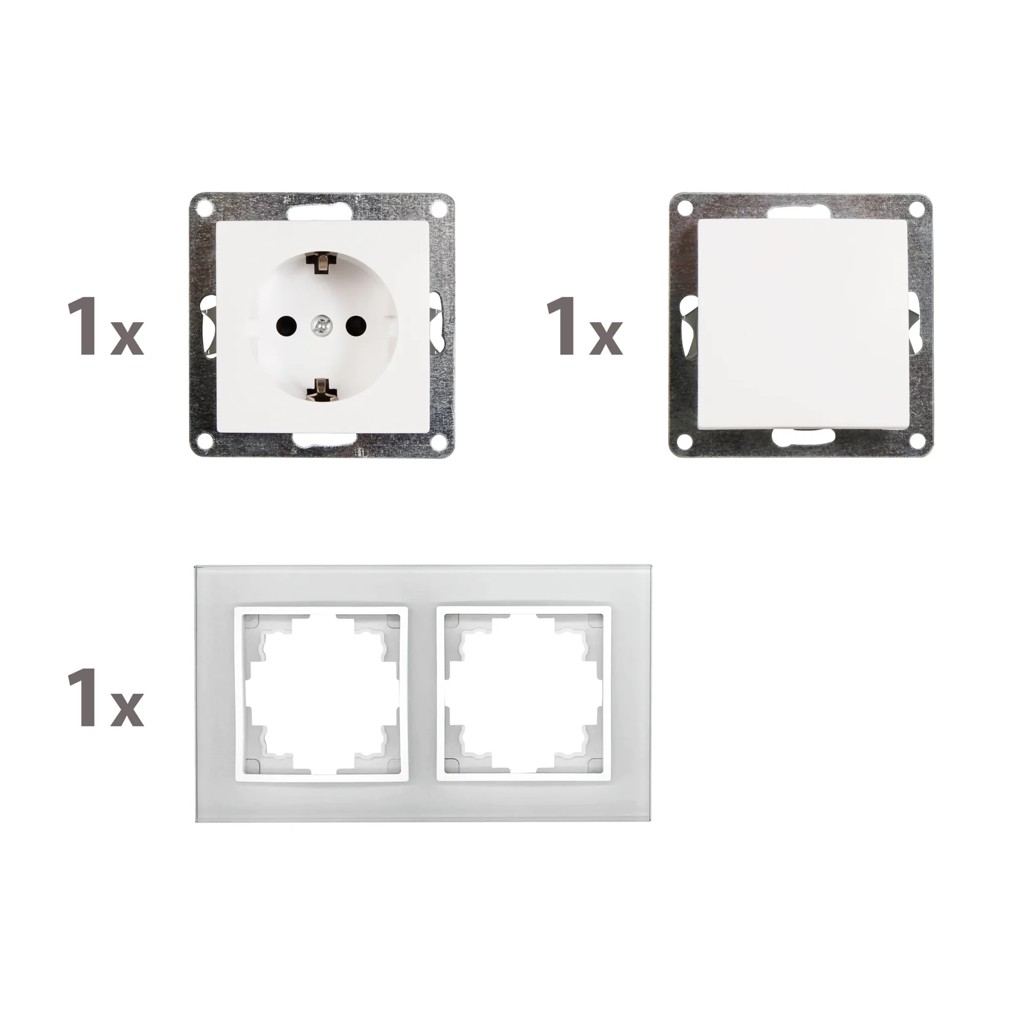 Schalter und Steckdosen Set McPower Flair ''Tür 2-fach-Style Profi'' Glasrahmen, Steckanschluss – Bild 2