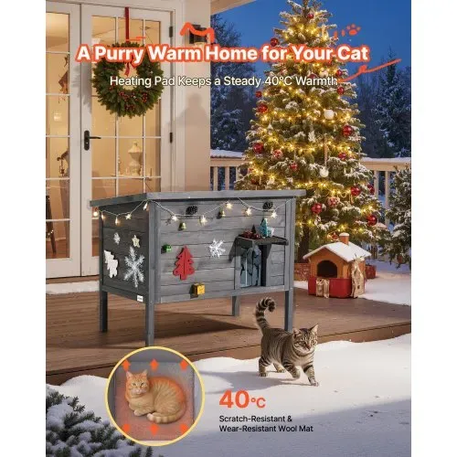 VEVOR Katzenhaus Outdoor 870 x 535 x 690 mm, Katzenhütte aus Holz, winterfeste Katzenhöhle mit 30-W-Heizkissen, PVC-Klapptür & Asphaltdach, Katzenunterstand für 1–3 Katzen im Winter, VEVOR Katzenhaus Outdoor 870 x 535 x 690 mm, Katzenhütte aus Holz, winterfeste Katzenhöhle mit 30-W-Heizkissen, PVC-Klapptür & Asphaltdach, Katzenunterstand für 1–3 Katzen im Winter,