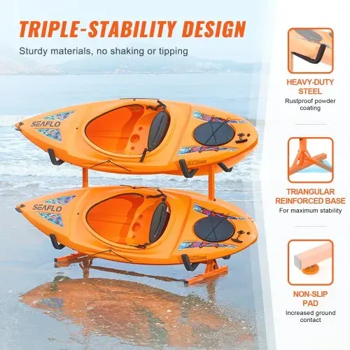 VEVOR Kayak Halterung Kajak Aufhänger 1260 x 1070 x 1375 mm, Freistehender Kajakständer 4 Kajaks 1230–1825 mm Breitenverstellbereich, Kajak Aufbewahrungsregal Robuste Kajak-Aufbewahrungshaken – Bild 2