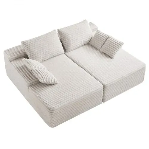 VEVOR übergroße Doppel-Chaiselonguen (210 cm) Cord-Sofa, gemütliches Zweiersofa mit tiefer Sitzfläche & weichen Kissen & Dekokissen für Wohnzimmer und Schlafzimmer, Schlafsofa 2 Personen Beige – Bild 10