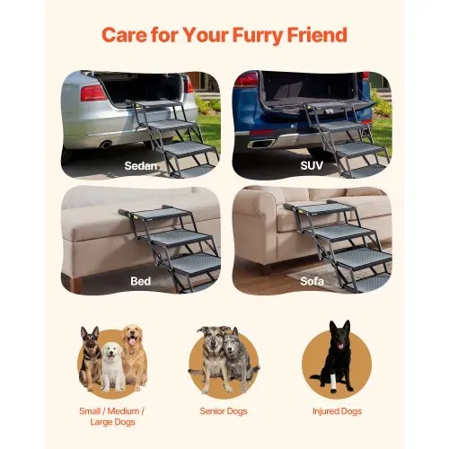 VEVOR Hundetreppe Auto Klappbar 4-Stufig, Extra Breite Hunderampe für Große Hunde mit Rutschfester Oberfläche, Tragbare Einstiegshilfe für Auto, SUV, LKW, Hochbett, Sofa, Tragkraft bis 180 kg – Bild 5