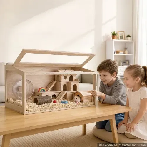 VEVOR Hamsterkäfig Nagerkäfig Nagarium Hamstergehege Holz 1018x518x510mm, 270°-Sichtfenster Nagersicherer mit Deckel Belüftung für Goldhamster Zwerghamster Meerschweinchen Rennmäuse – Bild 7
