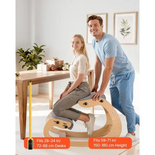 VEVOR Ergonomischer Kniehocker mit Dicken, Integrierten Schaumstoffpolstern & Massivholzrahmen, Höhenverstellbarer Kniestuhl zur Entlastung von Nacken und Rücken, Ideal für Zuhause, Büro, Grau – Bild 7