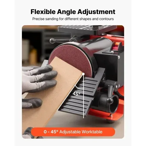 VEVOR Band-Tellerschleifer 250 W, 127 mm Tellerschleifer & 25,4x762 mm Bandschleifer, mit 0-45° verstellbarem Arbeitstisch & Staubabsauganschluss für Holzbearbeitung, Messerschärfen – Bild 3