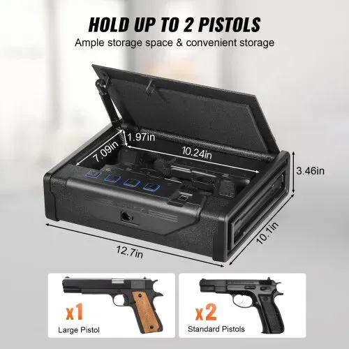 VEVOR Waffentresor Pistolentresor Waffenkoffer, Tragbar 2 Pistolen Pistolentresor Fingerabdruck, Schlüssel oder Passwort Waffensafe Kaltgewalzter Stahl, 282 x 180,1 x 50 mm Waffenschrank Wandtresor – Bild 2