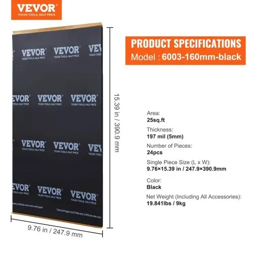VEVOR 24er-Set Dämmmatte Auto 2,3m² Antidröhnmatte 247,9x390,9mm Fahrzeugdämmung 200mil(5mm) Stärke 4-lagige Schallschutzmatte Hitzebeständig Lärmschutz Akustikdämmung Geräuschdämmung – Bild 6