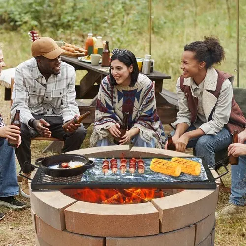 VEVOR 810 x 380 x 25 mm X-Marks Feuerstellen-Grillrost, Rechteckiger Grillrost, Lagerfeuer-BBQ-Grillrost aus Stahl mit Griff, Tragbares Camping-Kochgeschirr für Partytreffen im Freien, Schwarz – Bild 7