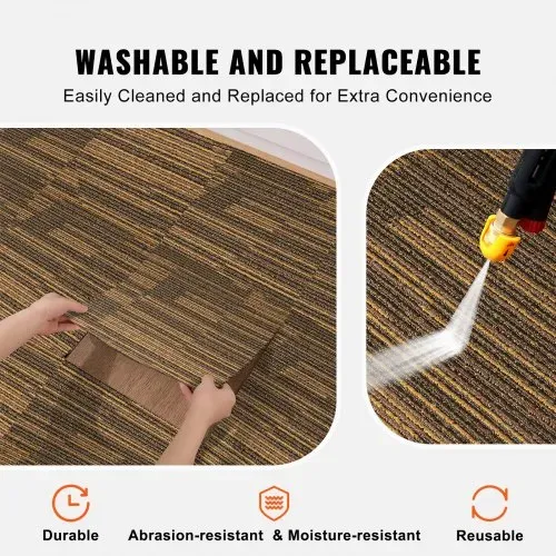 VEVOR Teppichfliesen, 500 x 500 mm, Teppichboden mit angebrachter Polsterung, weich gepolsterte Teppichfliesen, einfache DIY-Installation für Schlafzimmer und Wohnzimmer (12 Stk., gemischtes Braun) – Bild 5