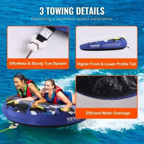VEVOR Schleppschlauch zum Bootfahren, Aufblasbare Bootsschläuche und Schleppboote für 1–2 Personen, 340 lbs, 51,8 Zoll runder Wassersport-Schleppschlauch zum Ziehen von Booten, Vollnylon-Überzug – Bild 5