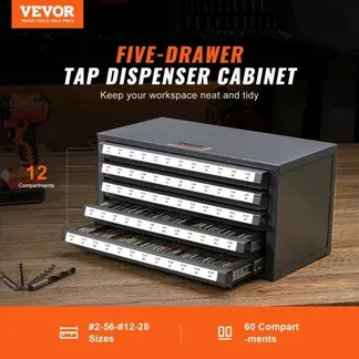 VEVOR Schneidbohrer-Spenderschrank, Gewindebohrer-Organizer mit 5 Schubladen für #2-56-#12-28 Bohrerspender-Organizerschrank aus Stahl mit Etiketten, Stapelbarer Schrank mit 60 Fächern Grau VEVOR Schneidbohrer-Spenderschrank, Gewindebohrer-Organizer mit 5 Schubladen für #2-56-#12-28 Bohrerspender-Organizerschrank aus Stahl mit Etiketten, Stapelbarer Schrank mit 60 Fächern Grau