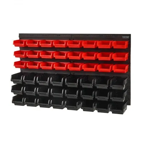 VEVOR Stapelboxen, 48-Behälter-Teileregal-Organizer für Garage, Kunststoff-Ladenwerkzeug mit Wandpaneelen, Werkzeug-Organizer für Muttern, Bolzen, Schrauben, Nägel, Perlen, Knöpfe, Schwarz und Rot – Bild 10