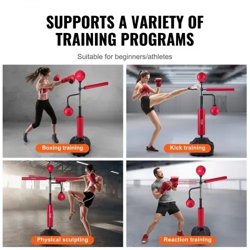 VEVOR Box-Speed-Trainer, Boxsack mit Ständer, Reflex-Boxsack für Jugendliche & Erwachsene, Höhenverstellbares Freistehendes Schlagsack-Set mit Handschuhen, Workout-Speed-Bag für Training Rot – Bild 5