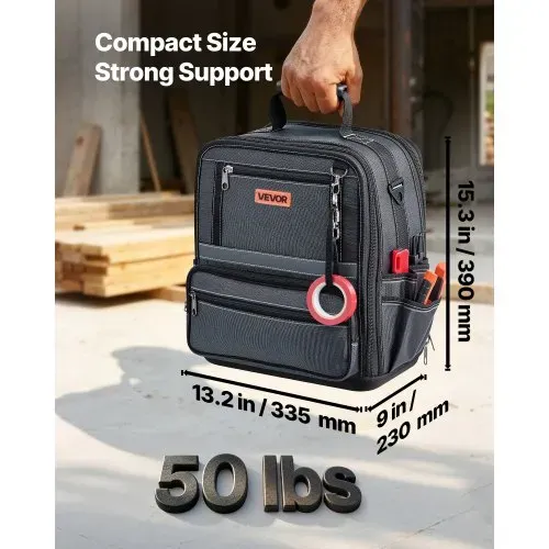 VEVOR Werkzeugtasche 33,5x23x39cm, Aufbewahrungstasche mit 24 Innen- & 10 Außenfächern, Wasserfester Werkzeug-Organizer aus Polyester mit Schultergurt & Reißverschluss, Werkzeugbeutel für Handwerker – Bild 2