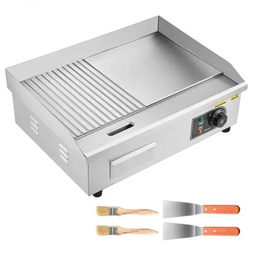 VEVOR Gewerbliche Elektrische Grillplatte 3200 W, Tischgrillplatte 535x300 mm Grillfläche, Elektrogrill, halb Gerillt, halb Glatt, mit 2 Spateln & 2 Bürsten & Fußpolstern, für Steaks Pfannkuchen – Bild 8