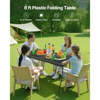 VEVOR Klapptisch Buffettisch tragbarer Allzwecktisch 180 cm, rechteckiger Kunststofftisch (für 4-6 Personen) mit integriertem Griff, Gartentisch Campingtisch für Partys Picknick Camping, Schwarz VEVOR Klapptisch Buffettisch tragbarer Allzwecktisch 180 cm, rechteckiger Kunststofftisch (für 4-6 Personen) mit integriertem Griff, Gartentisch Campingtisch für Partys Picknick Camping, Schwarz
