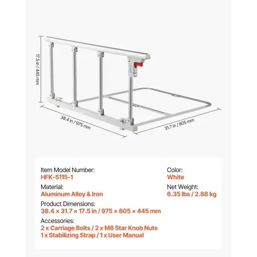 VEVOR Faltbares Bettgitter für Senioren, 97 cm Bettschutzgitter mit Befestigungsgurt, Rausfallschutz, Kantenschutz, Seniorenbettgitter, passend für King-Size-, Queen-Size-, Full-Size- & Twin-Betten – Bild 6