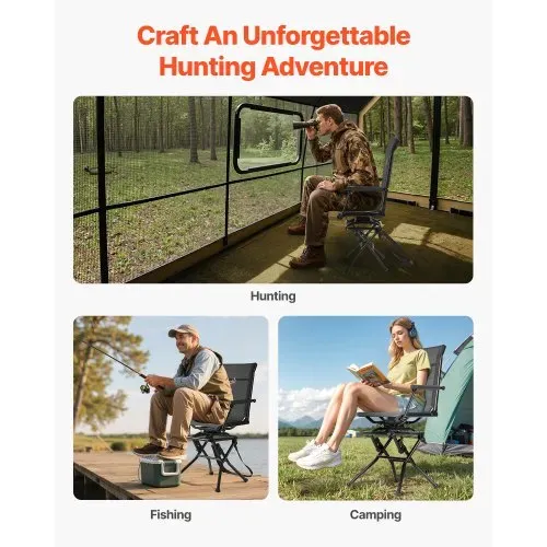 VEVOR Faltstuhl Campingstuhl Anglerstuhl mit Armlehnen & Stahlrahmen & verstellbarem Tragegurt Klappstuhl Gartenstuhl (136 kg belastbar) 360° geräuschlos drehbar, für Picknick Garten Outdoor – Bild 5