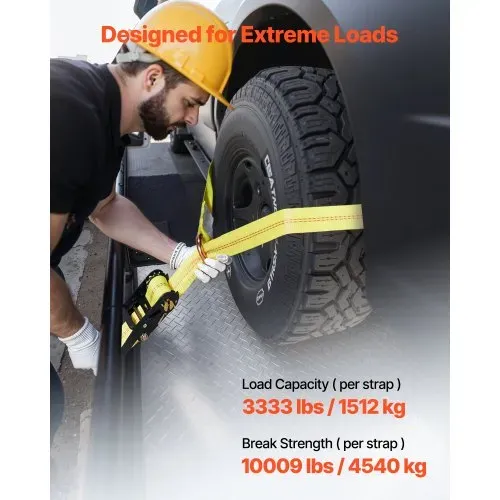 VEVOR Radspanngurt Befestigungsgurt (50,8 x 3048 mm) mit flachem Haken & 4540 kg Zugfestigkeit & 1512 kg Tragfähigkeit, Motorrad-Spannsystem Radsicherungsgurt Reifengurt für SUVs Anhänger Gelb – Bild 2