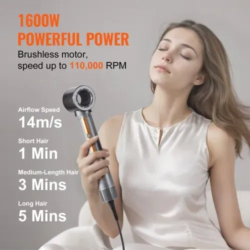 VEVOR 4-in-1-Multi-Haarstyler, 110.000 U/min Hochgeschwindigkeits-Ionen-Airstyler mit 3 Bürsten und 1 Düse, 4 Temperatur- und 3 Geschwindigkeitsstufen, Föhnbürste für Locken, Styling und Volumen – Bild 5
