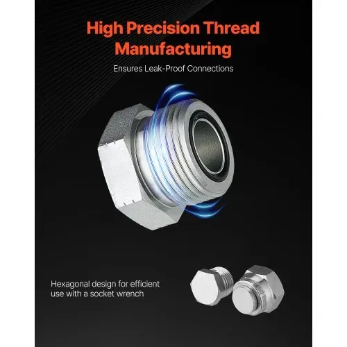 VEVOR 64-teiliges DIN-Hydraulikfittings, Industriehydraulikkappe & -stopfen, Schlauch- & Rohrfitting-Set, Kappen- & Stopfen-Set mit Präzisionsgewinde, Armaturenbrettgrößen 14/16/18/22/26/30/36 – Bild 2