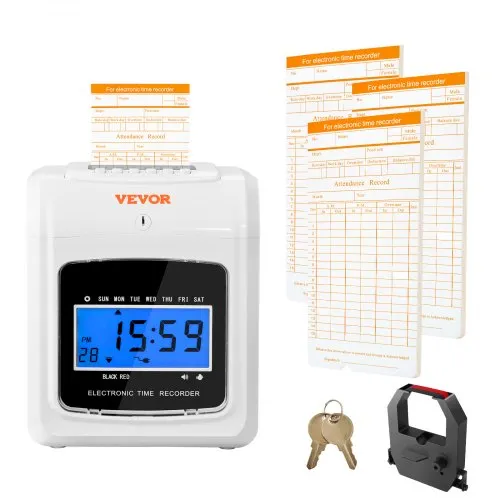 VEVOR Stempeluhr Stechuhr Zeiterfassung 102 Stempelkarten, Elektronisches Stempeluhr inkl. 2 Schlüssel + 1 Band, Weiße Elektronische Wandmontierte Stechuhr für Kleinbetriebe, Büros, Fabriken usw. VEVOR Stempeluhr Stechuhr Zeiterfassung 102 Stempelkarten, Elektronisches Stempeluhr inkl. 2 Schlüssel + 1 Band, Weiße Elektronische Wandmontierte Stechuhr für Kleinbetriebe, Büros, Fabriken usw.