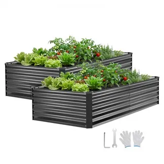 VEVOR Hochbeet Metall 2er-Pack 203x102x46 cm, Rechteckiges Gartenbeet, Pflanzkasten-Set für den Außenbereich, Gemüsebeet mit Handschuhen, Blumenbeet, Pflanzbeet, Pflanzkurbel für Blumen & Gemüse VEVOR Hochbeet Metall 2er-Pack 203x102x46 cm, Rechteckiges Gartenbeet, Pflanzkasten-Set für den Außenbereich, Gemüsebeet mit Handschuhen, Blumenbeet, Pflanzbeet, Pflanzkurbel für Blumen & Gemüse