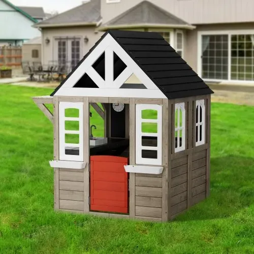 VEVOR Holzspielhaus Kinderspielhaus, Gartenhaus für Kinder ab 2 Jahren, Gartenspiele-Hütte, Spielhaus aus Zedernholz im Landhausstil mit Tür, Fenster, Blumentopfhalter, Grill, Herd und Spüle – Bild 7