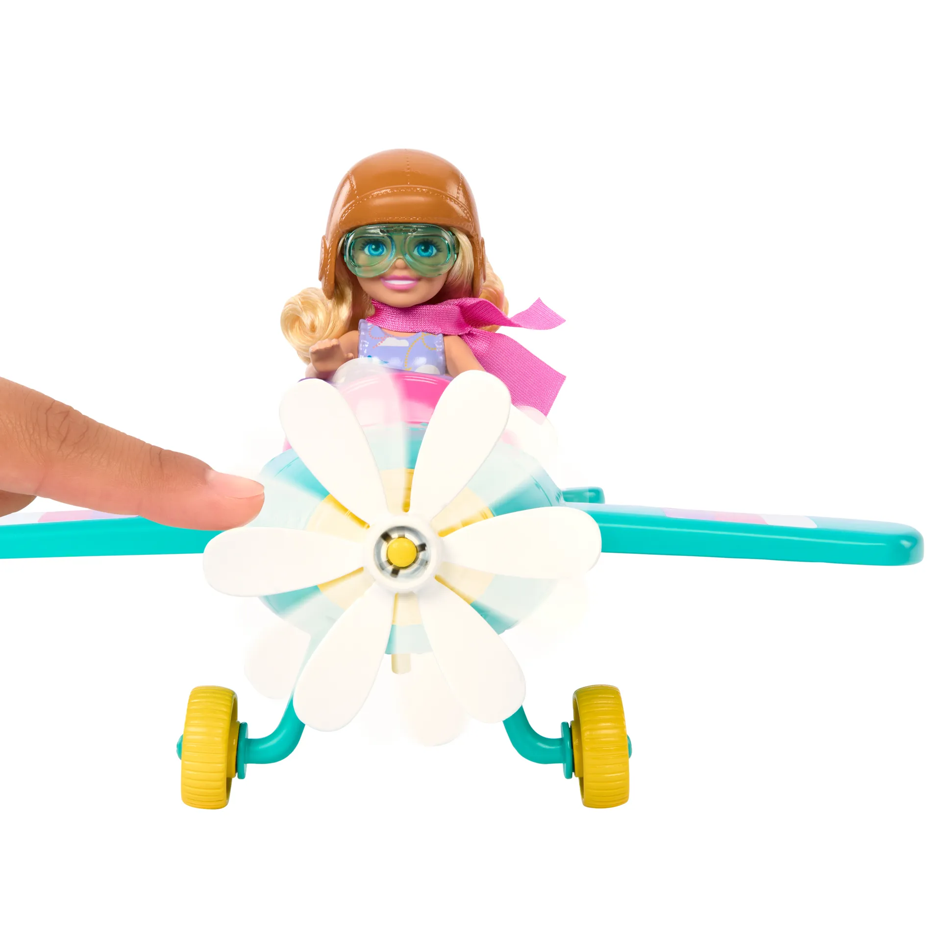 Barbie Chelsea -Spielset aus Puppe und Flugzeug, Zweisitzerflugzeug mit Drehpropeller und 7 Zubehörteilen – Bild 3