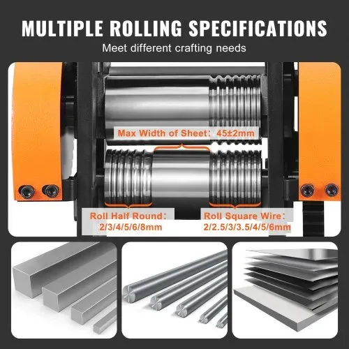 VEVOR 3 in 1 Handwalzwerk Maschine 45 mm Kombinationswalzwerk, Manueller Walzwerk Schmuckwalzwerk Einstellbare Dicke von 0 bis 6 mm, Handwalzwerk Maschine für Platin / K-Gold / Messing / Aluminium – Bild 2