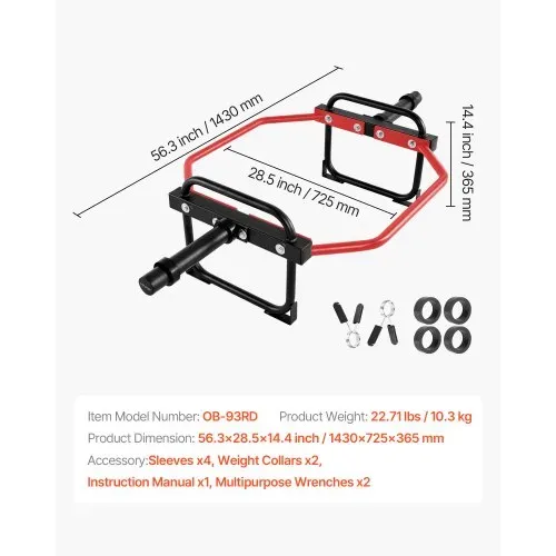 VEVOR Trap Bar Hexagon Hantelstange Langhantel 50 mm 240 kg Tragkraft, Gewichtheben und Krafttrainingsgerät, Heimfitnessstudio für Kniebeugen Kreuzheben Schulterdrücken, Rot – Bild 6