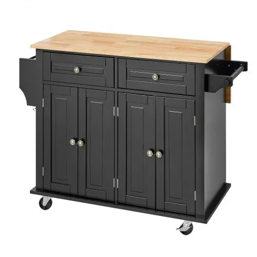 VEVOR Kücheninselwagen, 110 cm mobiler Wagen mit Holzplatte und Lagerschrank, Rolltisch mit Klappplatte, Gewürzregal, Handtuchhalter, verstellbarem Regal, Schublade und Haken, tragbare Inseln Rollbar – Bild 10