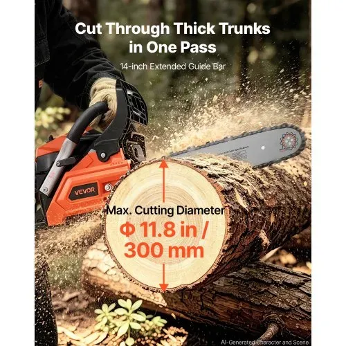 VEVOR Benzin Kettensäge 355,6 mm 40 ccm Motorsäge 1,15 kW mit 2-Takt-Motor, für Holzarbeiten Baumschnitt Rodungsarbeiten, 11.500 U/min, Drehzahl-Synchronisierter Choke, Rutschfester Griff, zwei Tanks – Bild 3