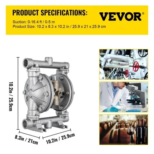 VEVOR Luftbetriebene Doppelmembranpumpe 11.4L/min(3GPM) mit 1,27 cm Einlass und Auslass – Bild 6