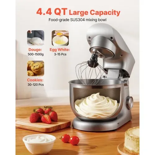 VEVOR Knetmaschine Küchenmaschine zum Backen, 1500 W Teigmaschine mit Edelstahlschüssel (4,2 L) & Knethaken & Rührbesen & Schneebesen, 10-Gang einstellbare kippbare Rührmaschine Standmixer – Bild 4