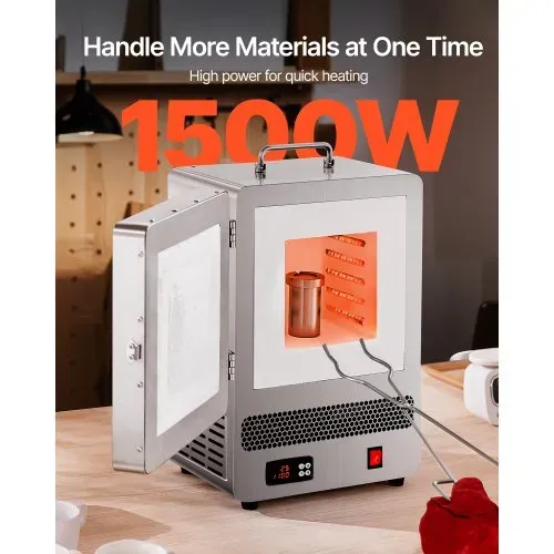 VEVOR Tisch-Schmelzofen 1500 W leistungsstarker elektrischer Ofen 1200 ℃ maximale Temperatur, Goldschmelzofen aus Edelstahl für Wachsguss Ton-DIY Metalltemperierung Glasieren auf Keramik, Silber – Bild 3